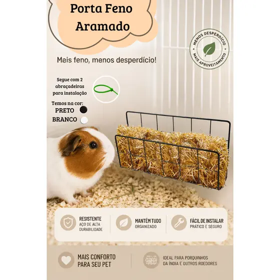 Porta Feno para Porquinho da Índia Coelho Roedores Cercado Pet Viveiro Aramado Gaiola PDI