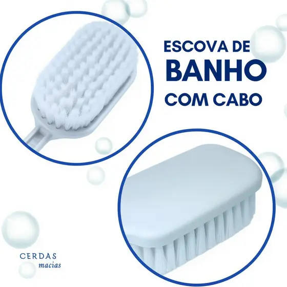 Escova para Banho Cabo 40cm Longo Cerdas Macias Lava Costas
