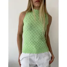 Regata Tricot Ponto Arans Modal Tricô Verão Blusinha Gola Alta