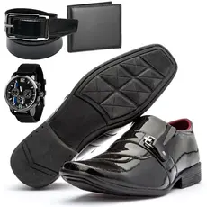 Kit 4 em 1 Sapato Social Masculino Com Carteira Cinto E Relógio