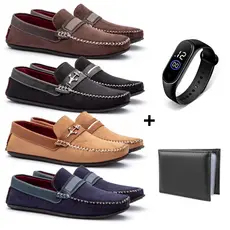 Kit 4 Pares de Mocassim Casual Masculino Extremo Conforto Lançamento + Acessorios