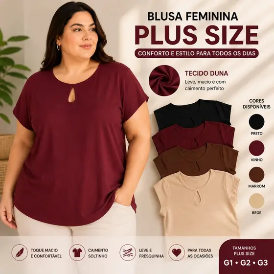 Blusa Feminina Plus Size Tecido Duna Gota G1 G2 G3 Casual Confortável