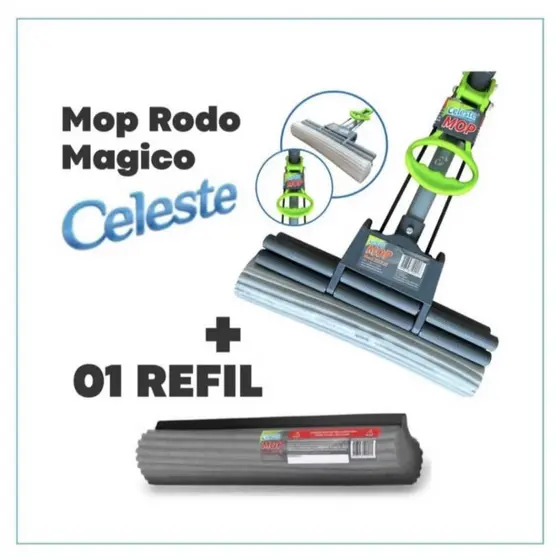 Rodo Mop Fácil Auto Torção  Esfregão + 1 Refil Em Espuma Absorvente Limpa Seca Limpeza Geral Rodo