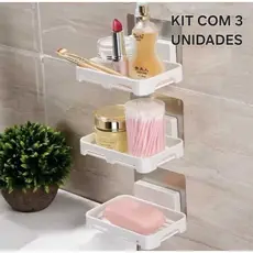 Kit Com 3 Saboneteira De Parede Suporte Para Sabonete Porta Sabonete Sabão Com Adesivo Sem Furo