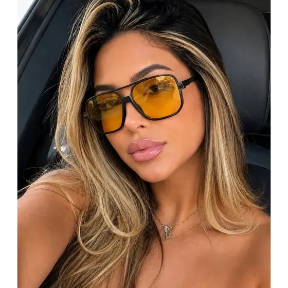 Óculos de Sol Retro Unissex Preto e Amarelo - Proteção UV