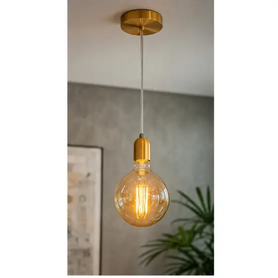 Pendente Luminária Retrô Dourado com Lâmpada LED Filamento G125 – Pronto para Instalar