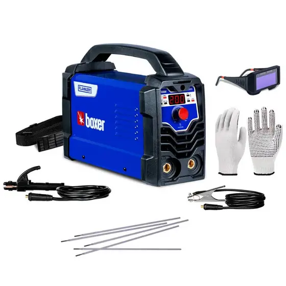 Kit Máquina de Solda 200A Bivolt MMA TIG Flama201 Boxer + Óculos de Soldador + Luva Pigmentada