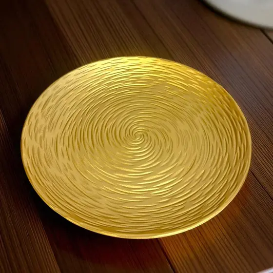 Bandeja Decorativa Madeira Dourada com Textura Prato Elegância para Mesa e Decoração Bandeja Doces