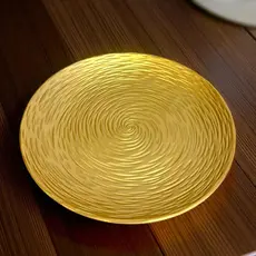 Bandeja Decorativa Madeira Dourada com Textura Prato Elegância para Mesa e Decoração Bandeja Doces