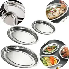 Kit 5/10 Unidades Bandeja Oval Travessa Inox Restaurante Porção Atacado Vários Tamanhos