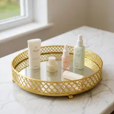 Bandeja Espelhada Decorativa Para Enfeites Perfumes Taças Luxo Moderno 24,5 cm