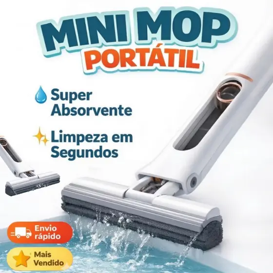 Mini Rodo Mop Esfregão Absorvente Portátil Multifuncional Mesa Janela Cozinha / Cor Branco