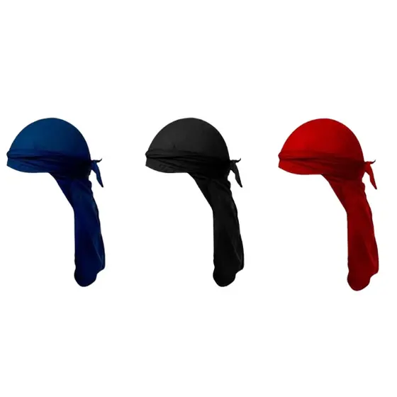 kit 3 Bandana Durag Dureg Waves Preta Vermelho Azul Hip Hop Rap Trap