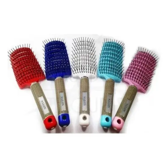 Escova Raquete Vazada Curva Profissional Desembaraçar Cabelo Macio Anti-Estática Secagem Rápida