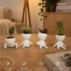 Vaso Decorativo Bonequinho para Suculentas e Cactos Robert home decor – Kit com 4 Peças 7cm