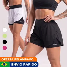 Kit 2 Shorts Feminino 2 em 1 Compressão Dry Fit Com Bolso Short Para Treinar na Academia Corrida