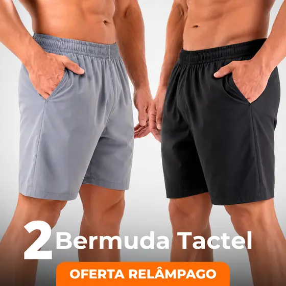 KIT 2 BERMUDAS TACTEL COM ELASTANO SHORTS MASCULINO academia ou praia alta qualidade