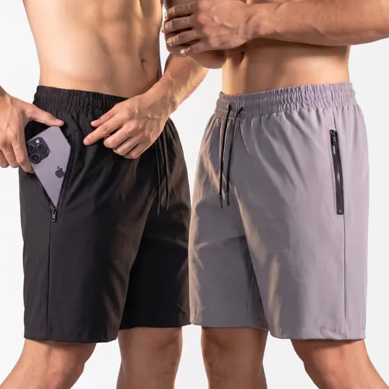 Kit Com 2 Bermudas Tactel Elastano Masculina Bolso Com Zíper Academia, Treino e Praia