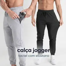 CALÇA JOGGER MASCULINA TACTEL COM ELASTANO E BOLSO COM ZIPER  para academia treino verão e inverno