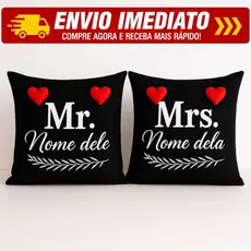 Kit 2 Capas De Almofadas Casal Mr e Mrs Nomes do Casal Personalizadas EXCLUSIVA