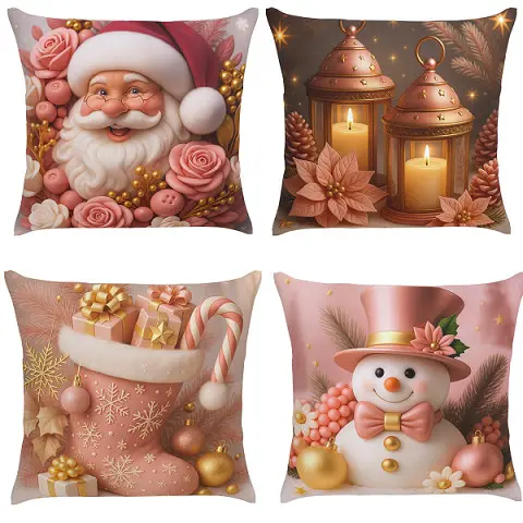 4 Capas Para Almofada Kit 4pcs Estampada Natal  Decorativo 45X45