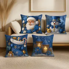 4 Capas Para Almofada Kit 4pcs Estampada Natal AZUL, ROSA E BLACK Decorativo 45X45 exclusivas