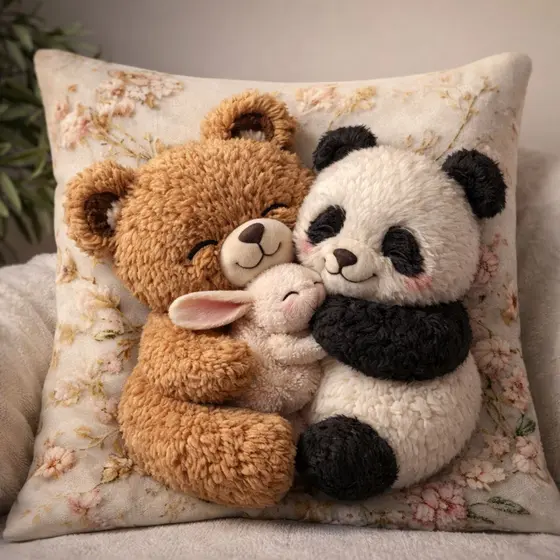Capa de Almofada de Pelúcia 3D com Design ursinho de Fofo e panda