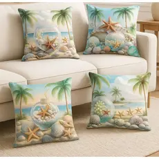 Kit 4 Capa para Almofada Mar Quarto Sala Decorativas com Zíper 0.45x0.45cm Mar