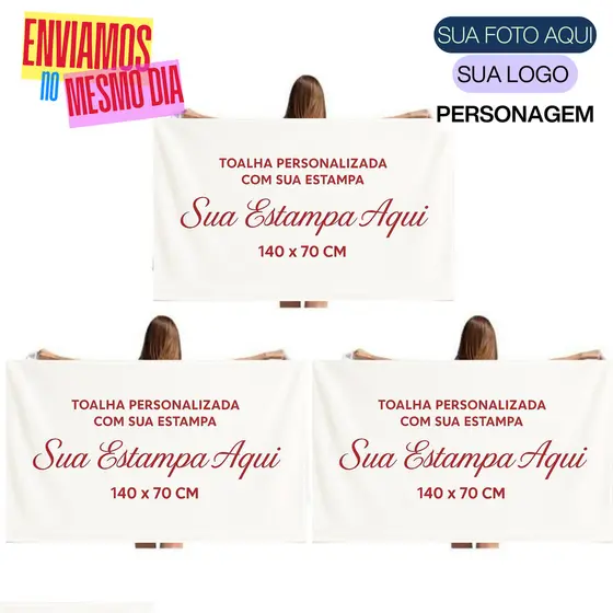 Kit 03 Toalhas De Banho 140 x 70 Personalizada Com Sua Estampa SUA ARTE PERSONALIZADA