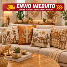 Kit Capas Almofadas 45x45 4 peças ESTAMPADA  Nordeste Exclusiva Regional Sertão Cultura Brasileira ENVIO IMEDIATO