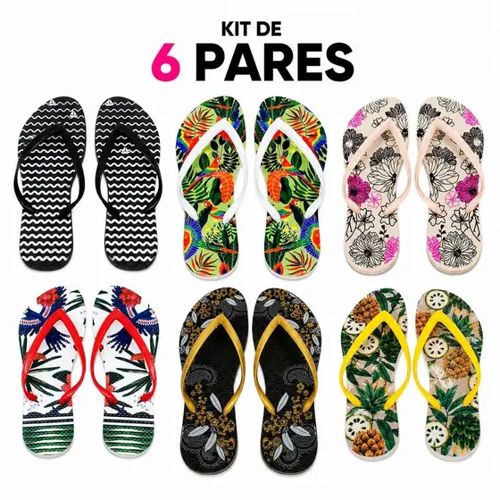 Kit 6 Chinelos Feminino Varias Estampas