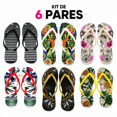 Kit 6 Chinelos Feminino Varias Estampas