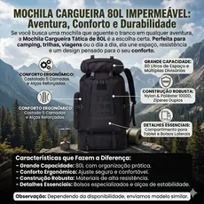 Mochila Cargueira 80L Impermeável para Trilha e Camping Montanismo Viagens Aventuras