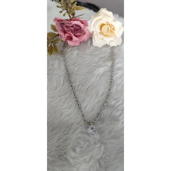 Colar de cristal ponto de luz folheado prata choker de ponto de luz