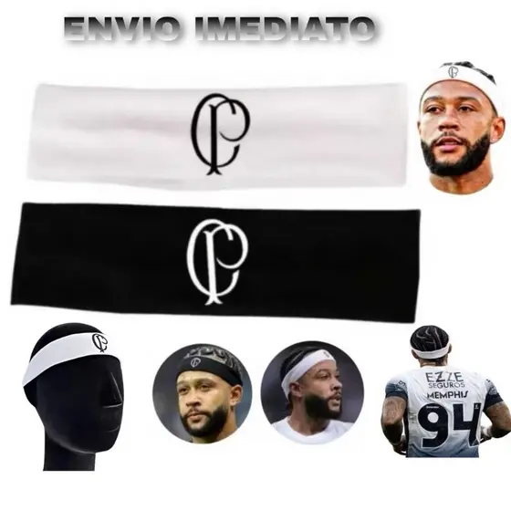 faixa testeira de malha elástica para cabeça Memphis depay Faixa Esportiva para Cabelo com Logo Estilo Esportivo | Tiara