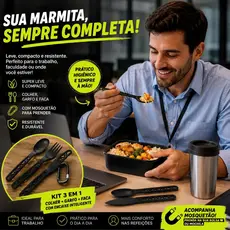 Kit Talher Portátil Camping Colher Garfo Faca Com Mosquetão Para Marmita Trabalho Trilha Viagem