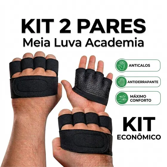 Kit 2 Pares Meia Luva Academia Antiderrapante Anticalos Fitness Musculaçã