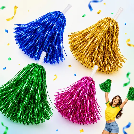 Kit Pompom Lider de Torcida até 4 pares PomPom de Torcida Pom Pom Metalizado