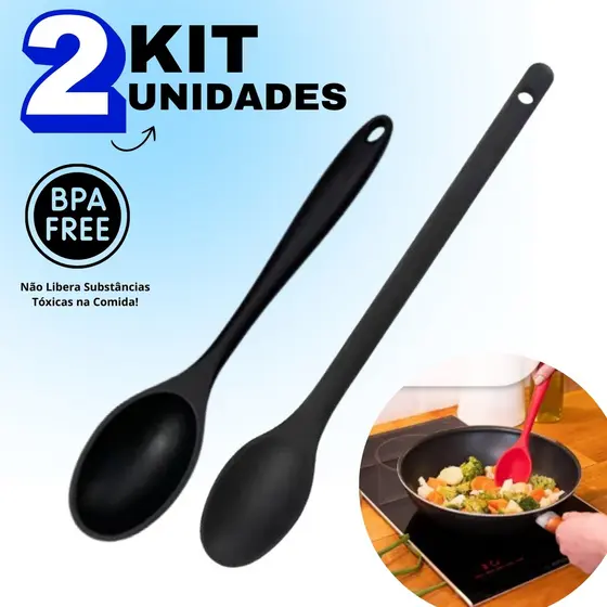 2 Colheres de Silicone 26,8cm E 30cm Grande e Pequena Utensílios Colher