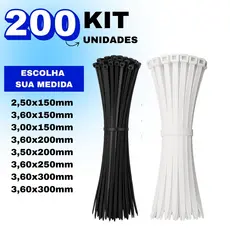 Kit 200 Cintas Plasticas Abraçadeira Nylon Enforca Gato Preto/Branco - Várias Medidas