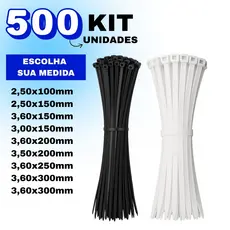 Kit 500 Cintas Plasticas Abraçadeira Nylon Enforca Gato Preto/Branco - Várias Medidas