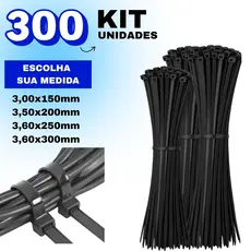 Kit 300 Enforca Gato Cinta Plástica Nylon Abraçadeira Preto  - Várias Medidas