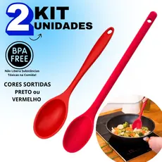 Jogo 2 Colheres de Silicone 26,8cm E 30cm Grande e Pequena Não Risca Panela