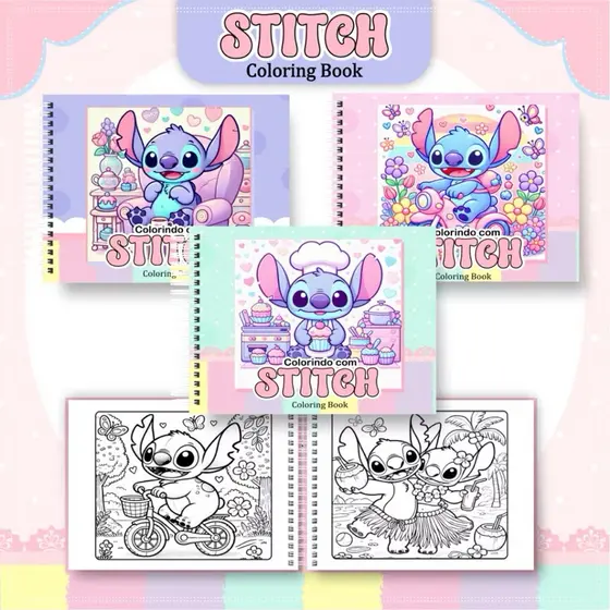 Livro de Colorir Stitch 100 Folhas ou 50 Folhas 180Gramatura Caderno de Desenho Pintura Coloring Book Ursinho Bobi