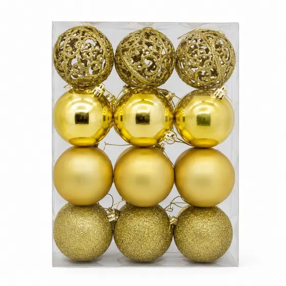Kit Bolinhas de Natal  24 Unidades 6 cm Dourado