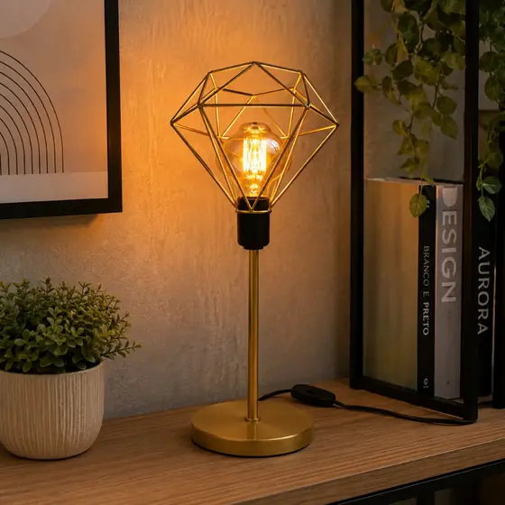 Luminária de Mesa Abajur Cúpula Diamante Aramado Lustre Bancada Escritório Quarto Decoração Sala
