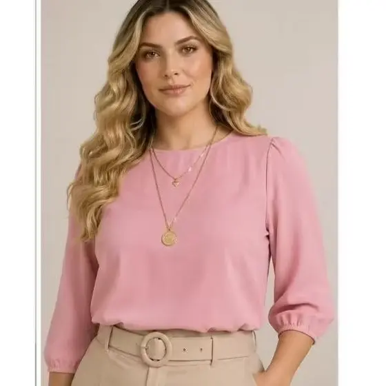Blusa Gola redonda Feminina Manga 3/4 – Elegante princesa