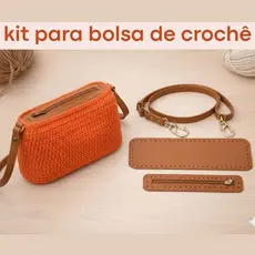 Kit para Bolsa de Crochê em Couro Sintético – Alça, Fundo Retangular e Zíper | Metais ouro velho