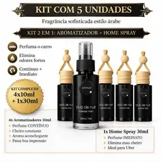 Kit 5 Peças Aromatizante Automotivo – 4x 10ml + 1x 30ml Cheirinho Árabe | Escolha sua Fragrância