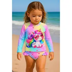 Biquíni com Blusa Camisa Proteção Solar UV 50+ Infantil Tye Dye Manga Longa